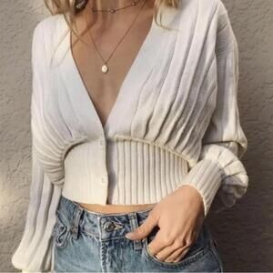 Aritzia Wilfred Thais Plunge Crop Wool Cardigan